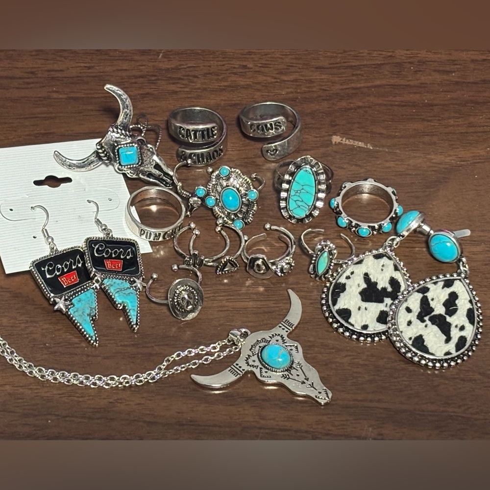 Turquoise and Silver Western Jewelry Lot